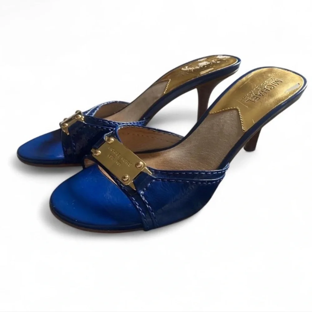 Vintage Michael Kors Royal Blue Kitten Heels with Gold Accents - Picture 1 of 8